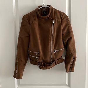 Zara FAUX SUEDE BIKER JACKET Size Medium